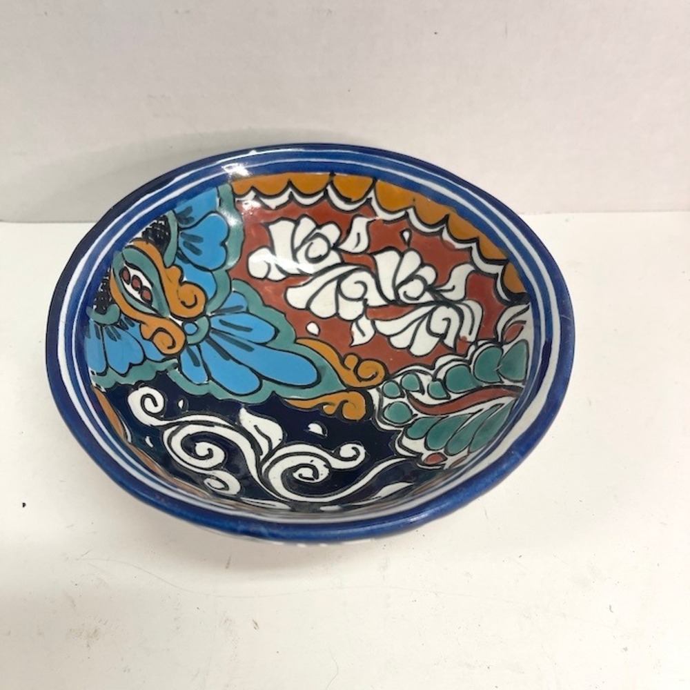 Vintage Mexican Talavera Tripod Salsa Bowl 5.75" Three Legged Ceramic Dish